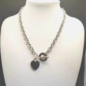 Silver Tone Necklace And Bracelet Set with Toggle Closure and Heart Charm